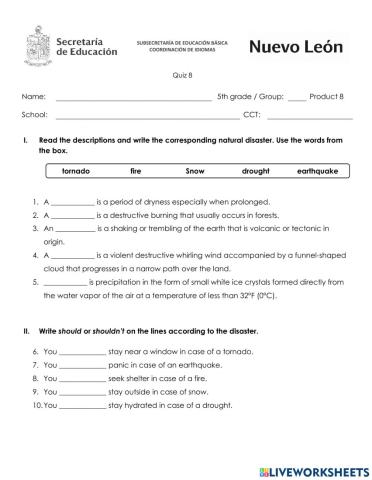 Quiz de ABRIL de QUINTO grado