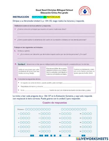 P.134-137 Valores que vivimos y sumativa