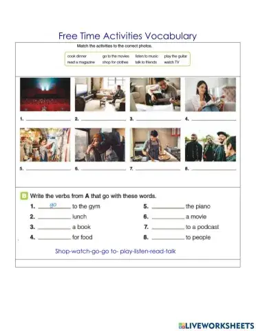 Free time activities - vocabulary