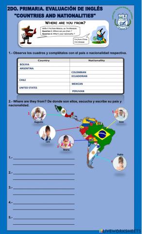 2do. Primaria. Country and Nationality