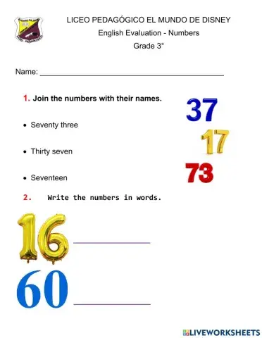 Numbers from 0 to 100