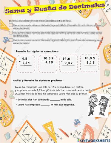 Adición y sustracción de decimales