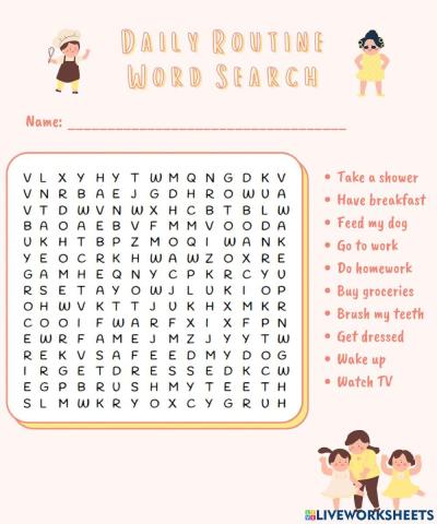 Daily routine word search