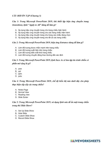 CÂU HỎI ÔN TẬP (Chương 5)