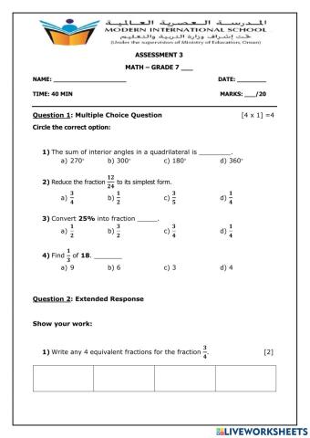 Assess 3 - Math Quiz
