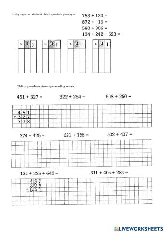 Oblicz sposobem pisemnym