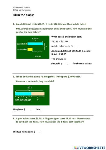 2-step Money word problems