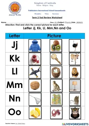 Alphabet letter (Jj to Oo)