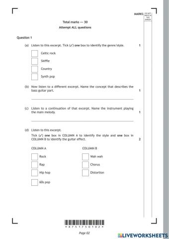 National 5 Music Technology Past Paper Q1