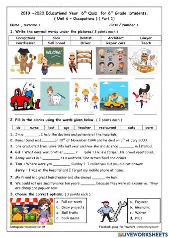 6th grade - unit 6- quiz