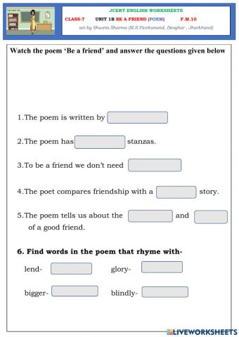Be a friend (poem) class 7 unit 1b from JCERT English textbook