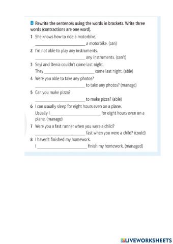 Modal verbs (ability)