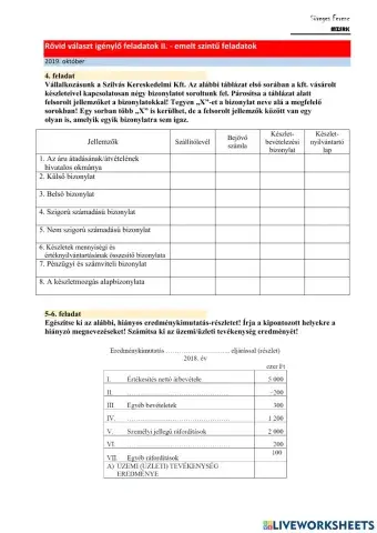 Érettségi feladat (EMELT) - rövid válasz II.