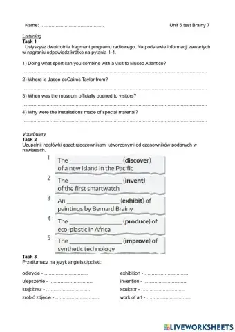 Brainy 7 unit 5 test mixed