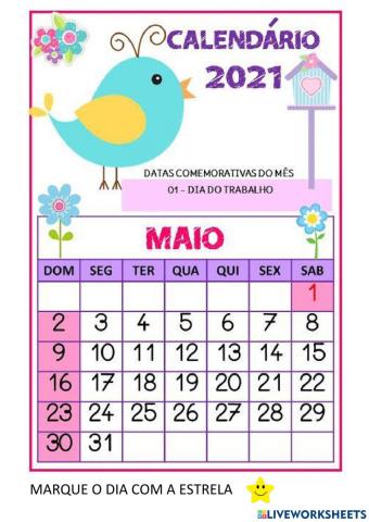 Calendário mês de Maio