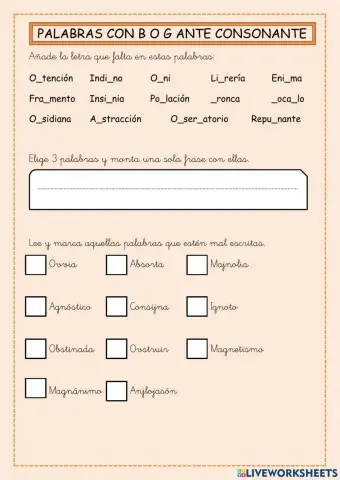 Palabras con b o g ante consonante