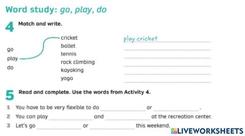 Vocabulary leasure activities