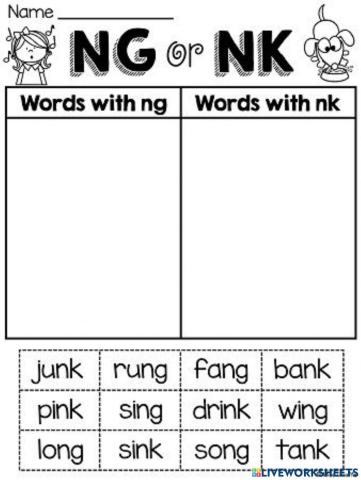Spell words ending with nk and ng