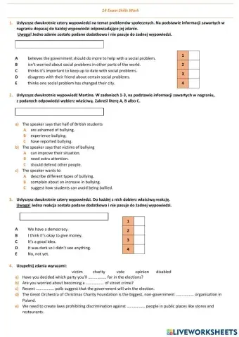 E8 U14 Życie Społeczne Exam Skills