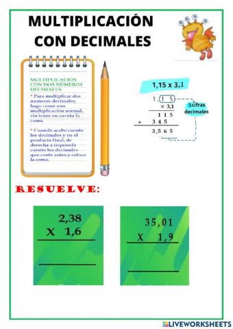 Multiplicaciones con dos números decimales