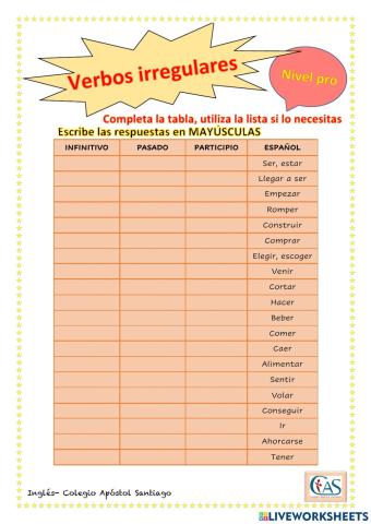 Verbos irregulares pro 1