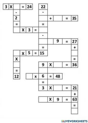 Crucigrama matemático multiplicaciones