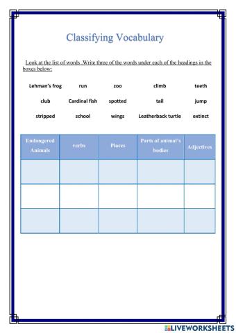 Word Classification Task