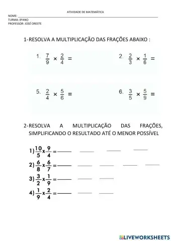 Multiplicação de frações