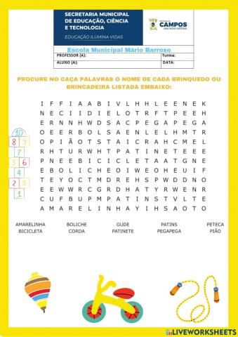 Caça palavras brincadeiras