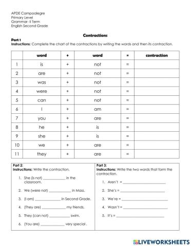 Contractions worksheet