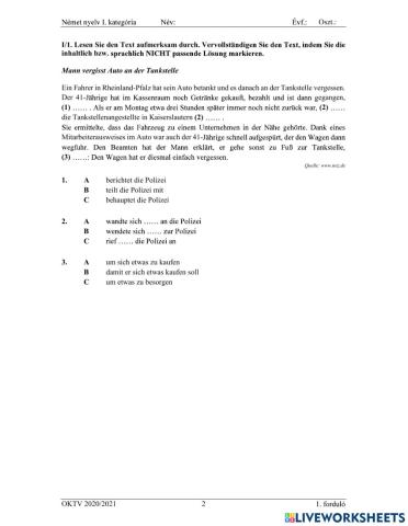 Deutsch OKTV német OKTV első forduló