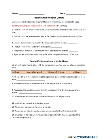 Factors which affect climate