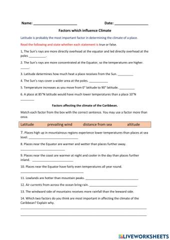 Factors which affect climate