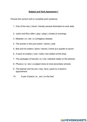 Subject and Verb Agreement 1