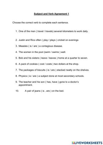 Subject and Verb Agreement 1