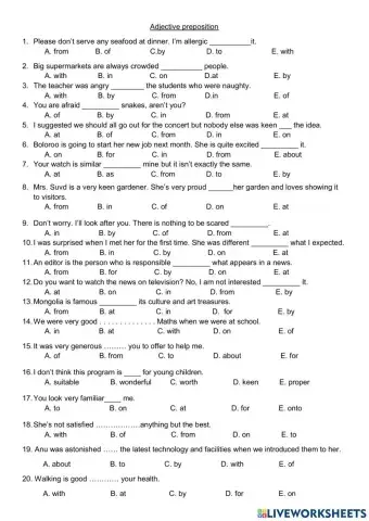 Adjective prepositions
