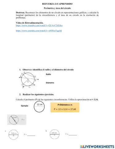 Perímetro y área de un círculo