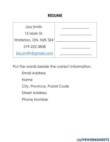 Resume Personal Information
