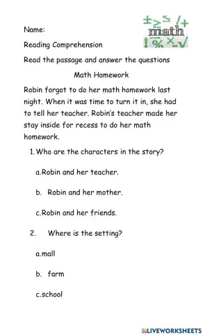 Characters Worksheet 2 Grade 2