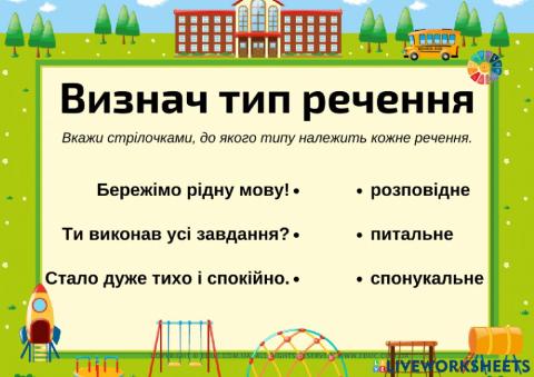 Визнач тип речення картки з завданнями з теми Речення