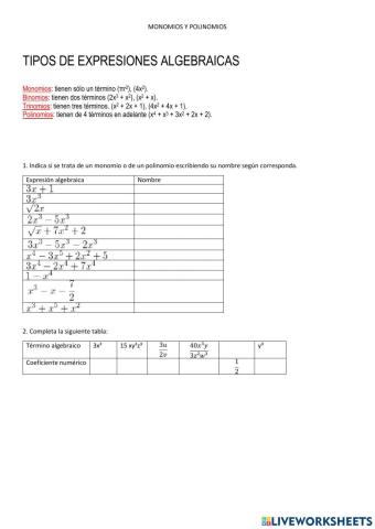 Monomios y polinomios