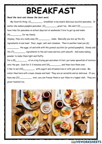 Breakfast PET Reading Exericse