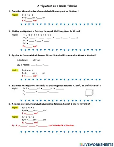 A téglatest és a kocka felszíne