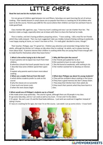 Little Chefs PET Reading