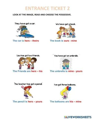 English Ticket Possessive Pronouns