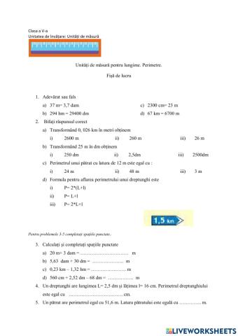 Unități de măsură pentru lungime.Perimetre.