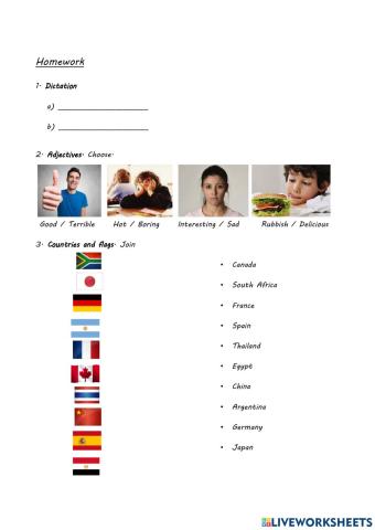 Revision: Adjectives, Countries and Nationalities - Homework