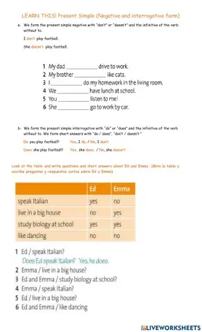 Present simple negative and interrogative