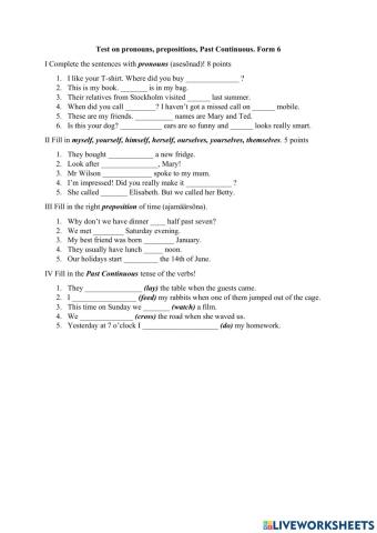 Pronouns, prepositions, Past Continuous
