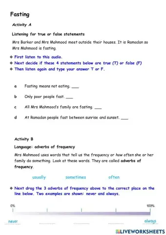 Listening worksheet with adverbs of frequency